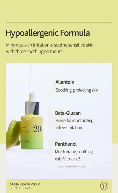 ANUA Green Lemon Vitamin C Serum with Vitamin E, Hyaluronic & Ferulic Acid (0.67 fl.oz / 20ml)