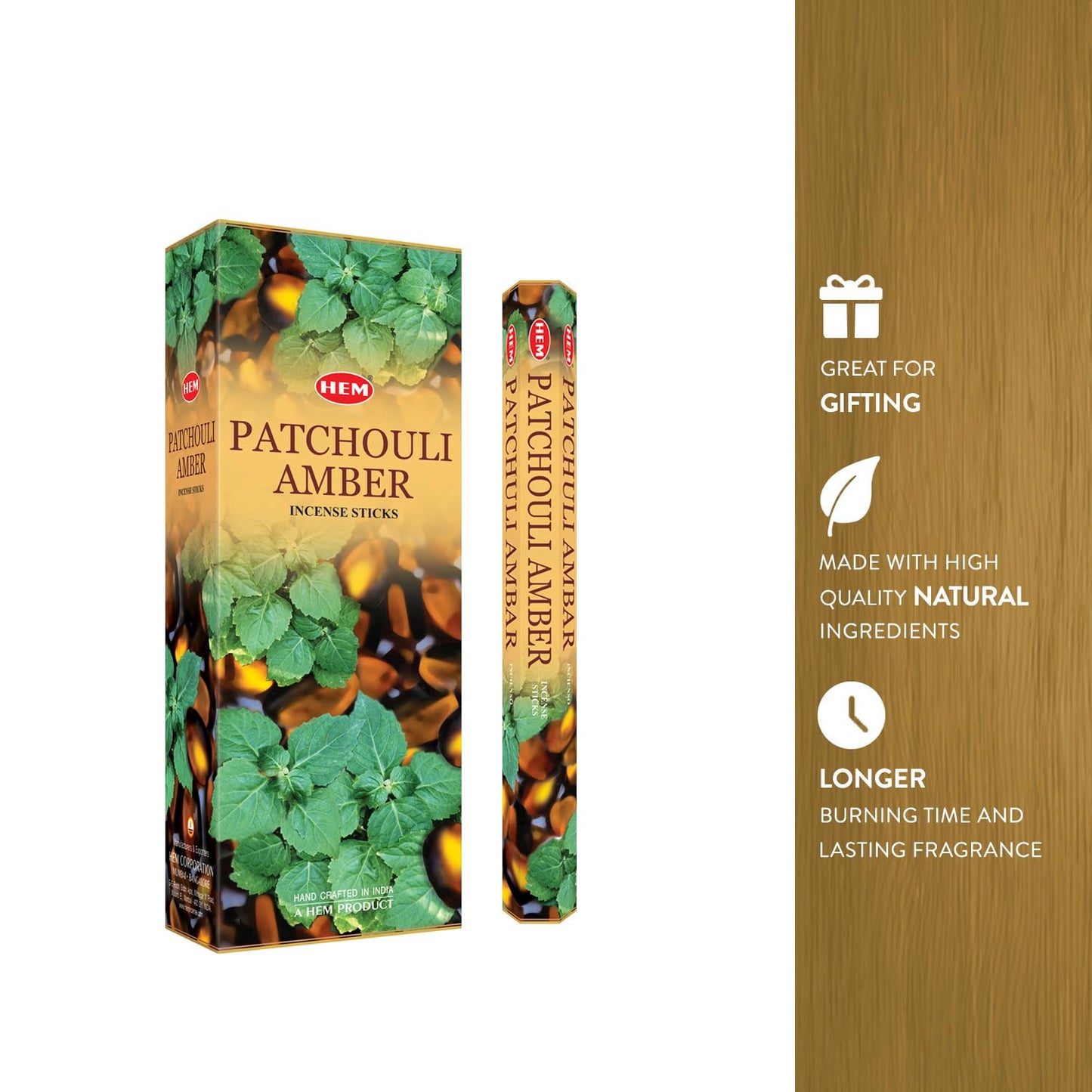Patchouli Amber - Box of Six 20 Stick Hex Tubes - HEM Incense Hand Rolled In India