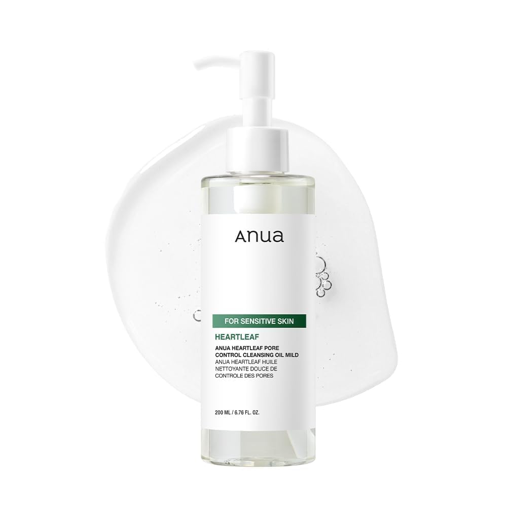 ANUA Heartleaf Pore Cleansing Oil Mild 6.76 fl oz (200ml) - Gentle Face Wash for Sensitive Skin, Oil Cleanser, Makeup and Blackhead Remover, Korean Skin Care, Non-Comedogenic, Fragrance-Free