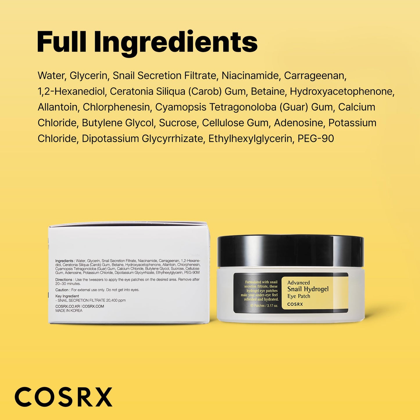 Advanced Snail Hydrogel Eye Patch by Cosrx for Unisex - 60 Pc Patches