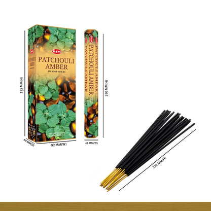 Patchouli Amber - Box of Six 20 Stick Hex Tubes - HEM Incense Hand Rolled In India