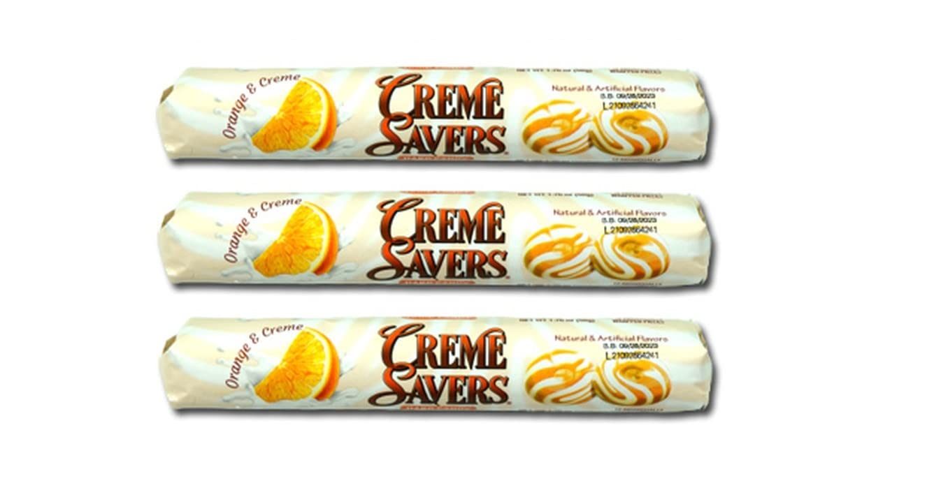 Creme Savers Orange and Creme Hard Candy | The Taste of Fresh Oranges Swirled in Rich Cream | The Original Classic Creme Savers | THREE Individual Rolls