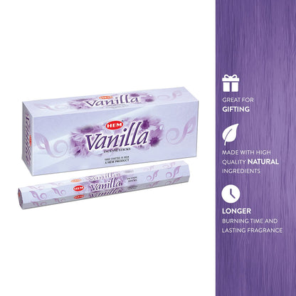 Hem Vanilla Incense Sticks (6 Packets Of 20 Sticks Each)